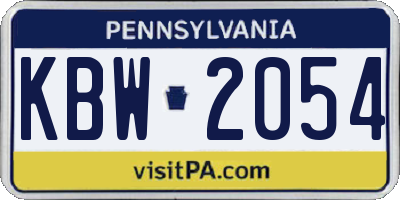 PA license plate KBW2054