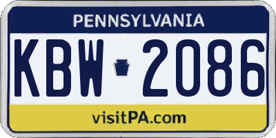 PA license plate KBW2086