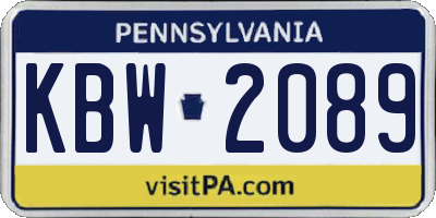 PA license plate KBW2089