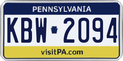 PA license plate KBW2094