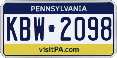 PA license plate KBW2098