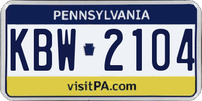 PA license plate KBW2104