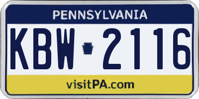 PA license plate KBW2116