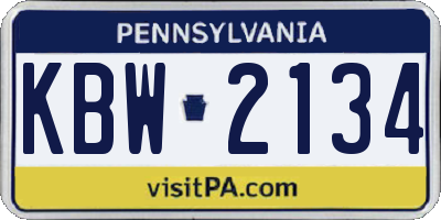 PA license plate KBW2134