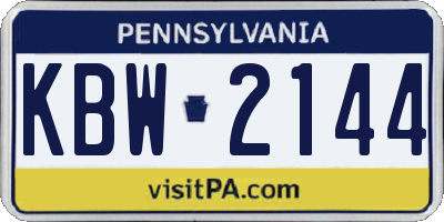 PA license plate KBW2144