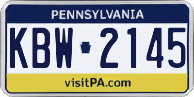 PA license plate KBW2145