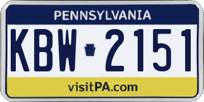 PA license plate KBW2151