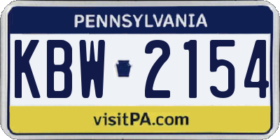PA license plate KBW2154