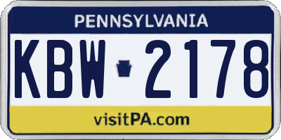 PA license plate KBW2178