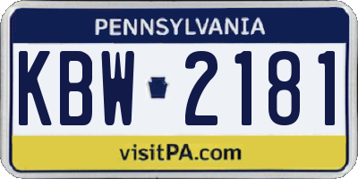PA license plate KBW2181