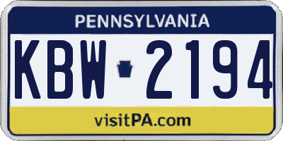 PA license plate KBW2194