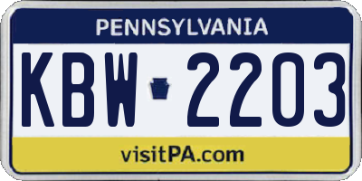 PA license plate KBW2203