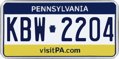 PA license plate KBW2204