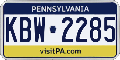 PA license plate KBW2285