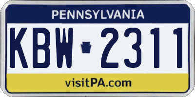 PA license plate KBW2311