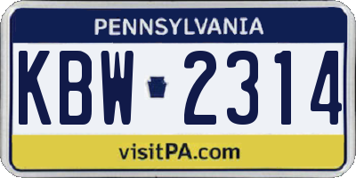 PA license plate KBW2314