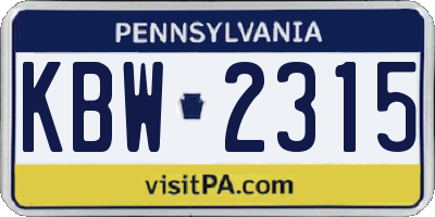PA license plate KBW2315