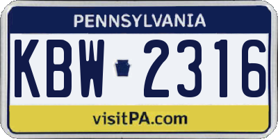 PA license plate KBW2316