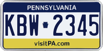 PA license plate KBW2345
