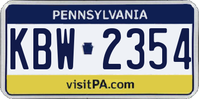 PA license plate KBW2354