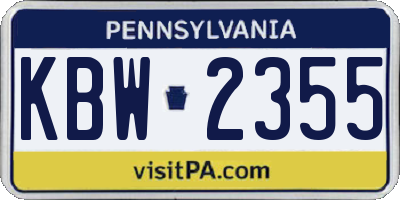 PA license plate KBW2355