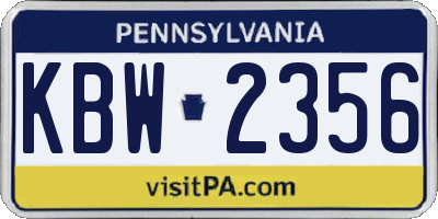 PA license plate KBW2356