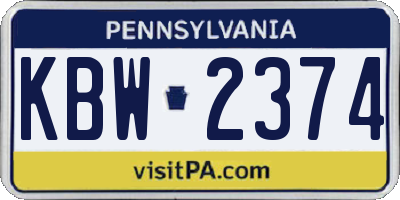 PA license plate KBW2374