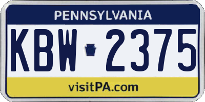 PA license plate KBW2375