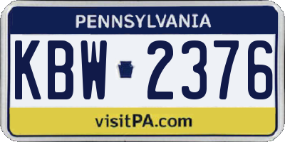 PA license plate KBW2376