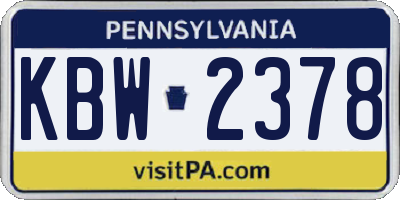PA license plate KBW2378