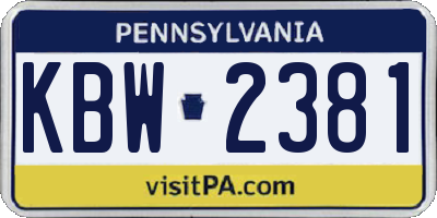 PA license plate KBW2381