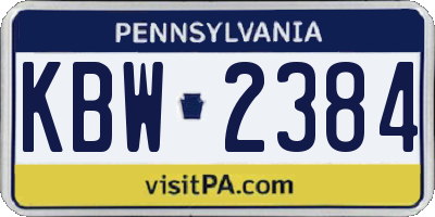 PA license plate KBW2384