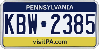 PA license plate KBW2385