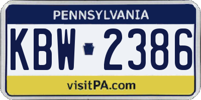 PA license plate KBW2386