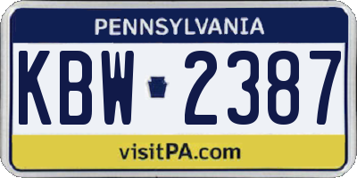 PA license plate KBW2387