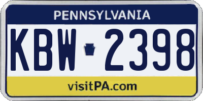 PA license plate KBW2398