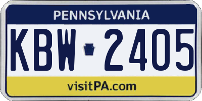 PA license plate KBW2405