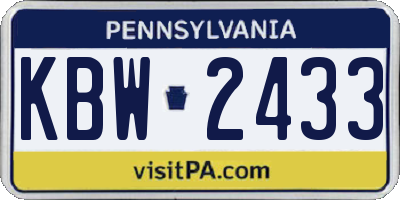 PA license plate KBW2433
