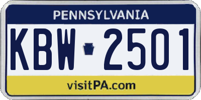 PA license plate KBW2501
