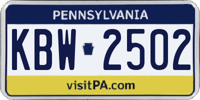 PA license plate KBW2502