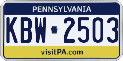 PA license plate KBW2503