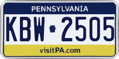 PA license plate KBW2505