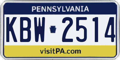 PA license plate KBW2514