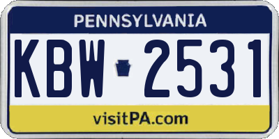 PA license plate KBW2531