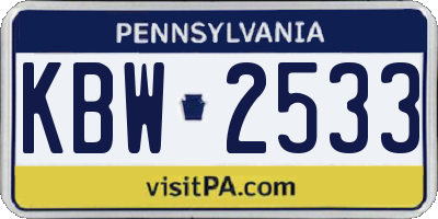 PA license plate KBW2533