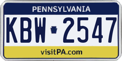 PA license plate KBW2547