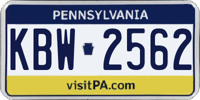 PA license plate KBW2562