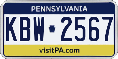 PA license plate KBW2567