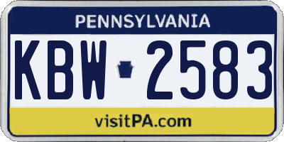PA license plate KBW2583