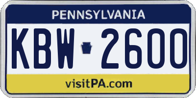 PA license plate KBW2600